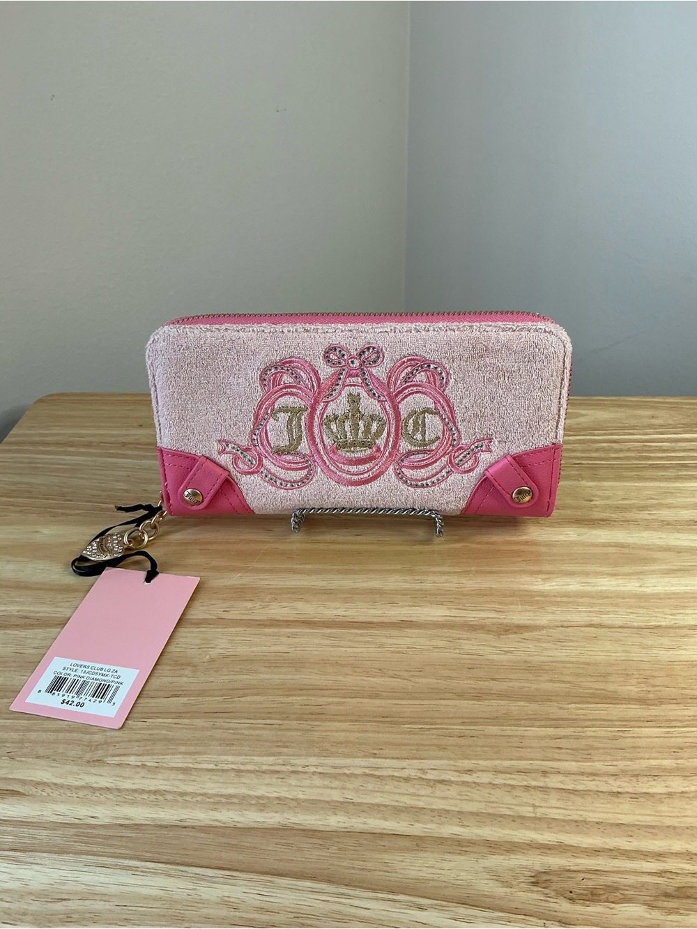 Juicy Couture Pink Embroidered Crown Zip Wallet